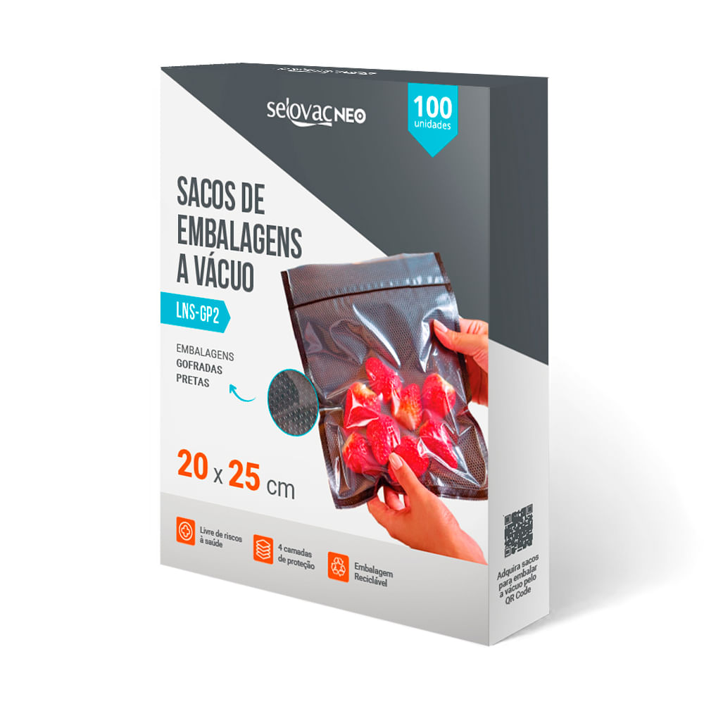 Embalagens para Vácuo Preta e Transparente Gofrada 20 x 25 cm Caixa c/100 Unidades - Selovac