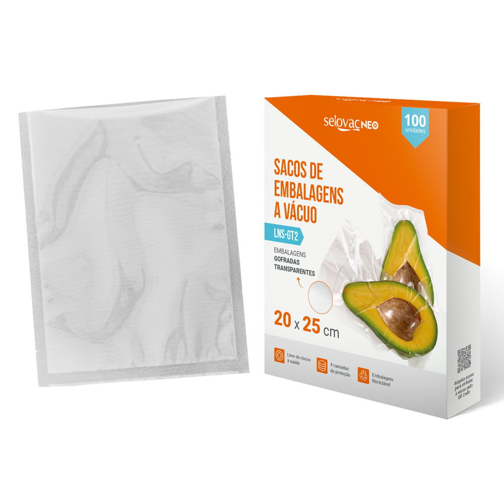 Embalagem para Vácuo Gofrada Transparente 20 x 25 cm Caixa c/100 Unidades - Selovac