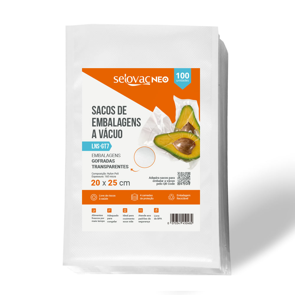 Embalagens para Vácuo Gofrada Transparente 20 x 25 cm Pacote c/100 Unidades - Selovac