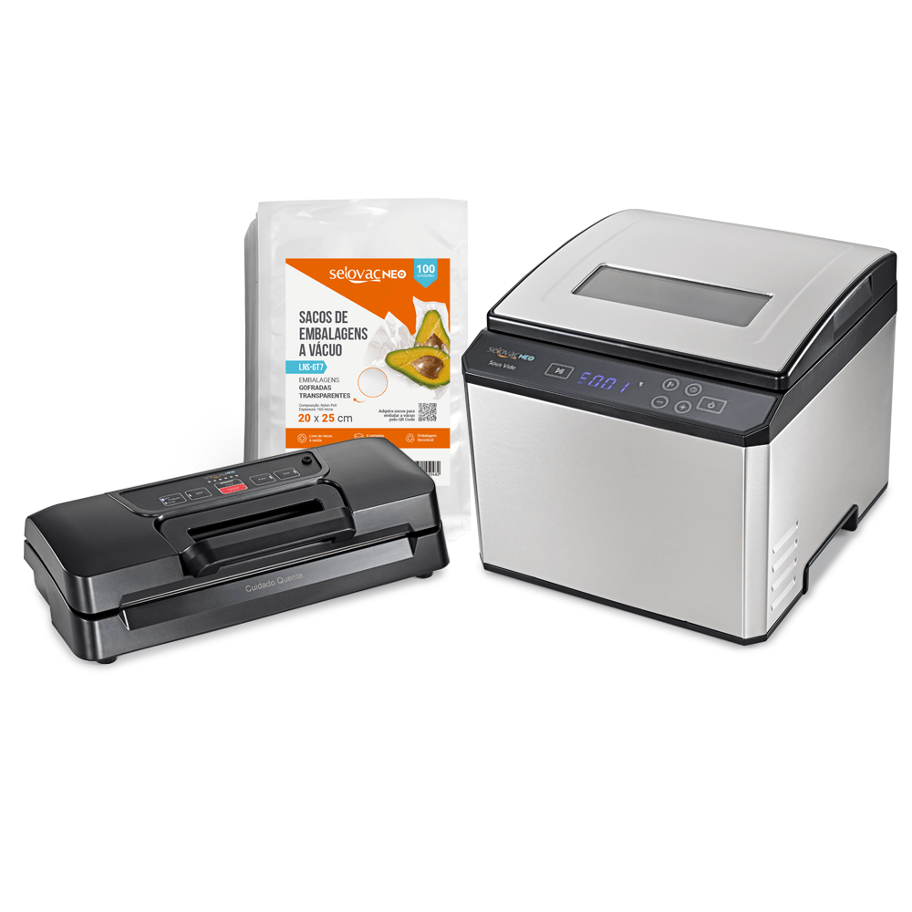 Kit 110V Sous Vide 9L + Seladora a Vácuo LNS600 + 100 sacos 20x25cm