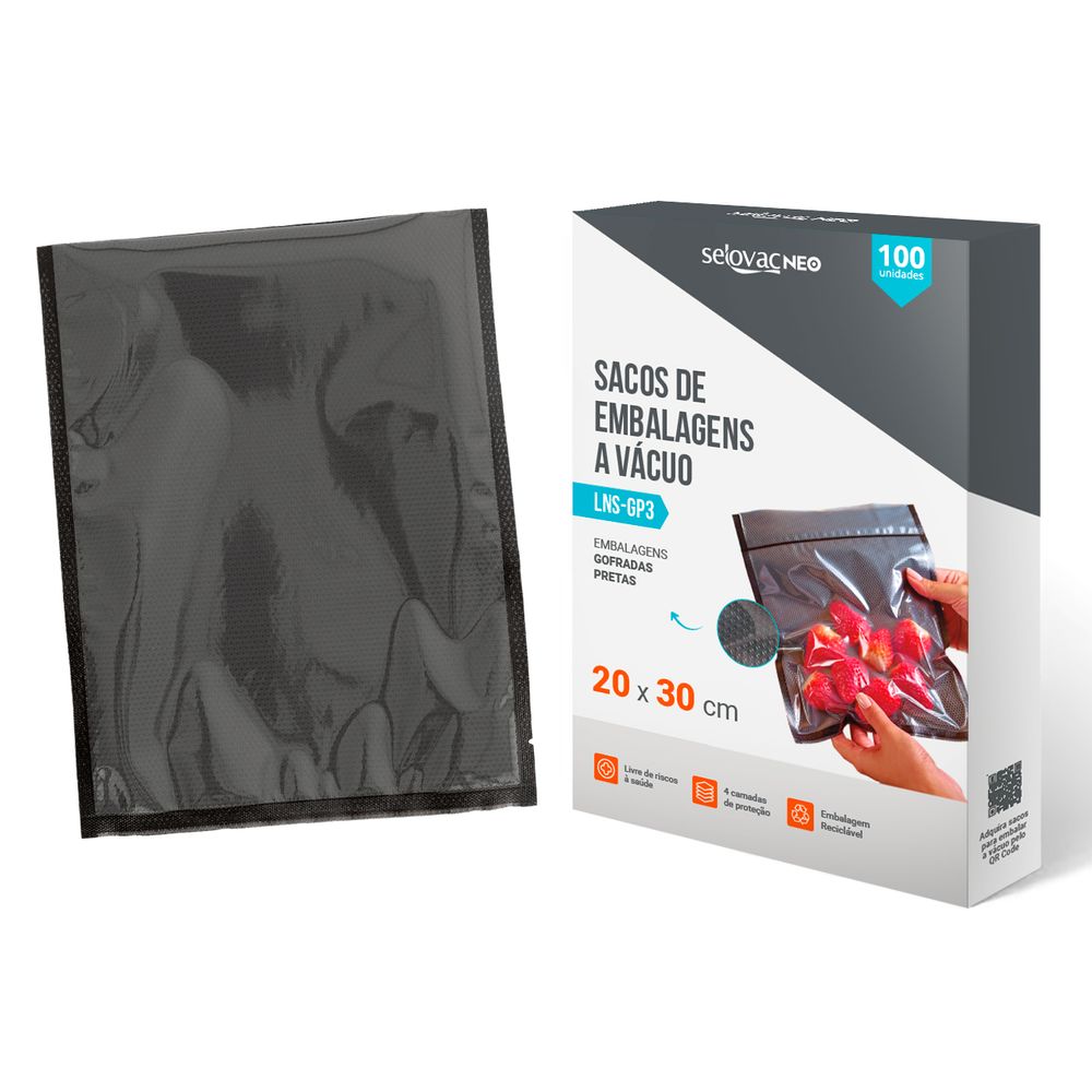Embalagens para Vácuo Gofrada Preta e Transparente 20x30 cm Caixa c/100 Unidades - Selovac
