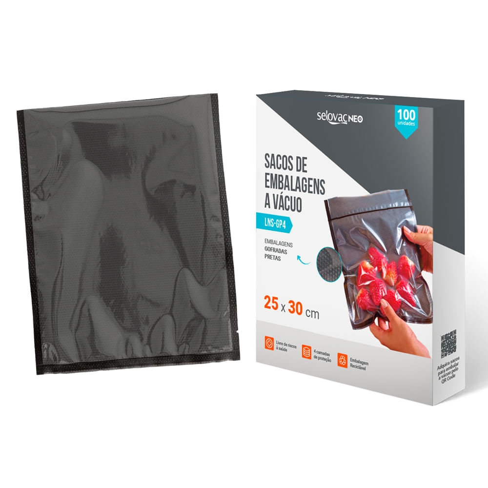 Embalagens para Vácuo Gofrada Preta e Transparente 25x30 Caixa c/100 Unidades - Selovac