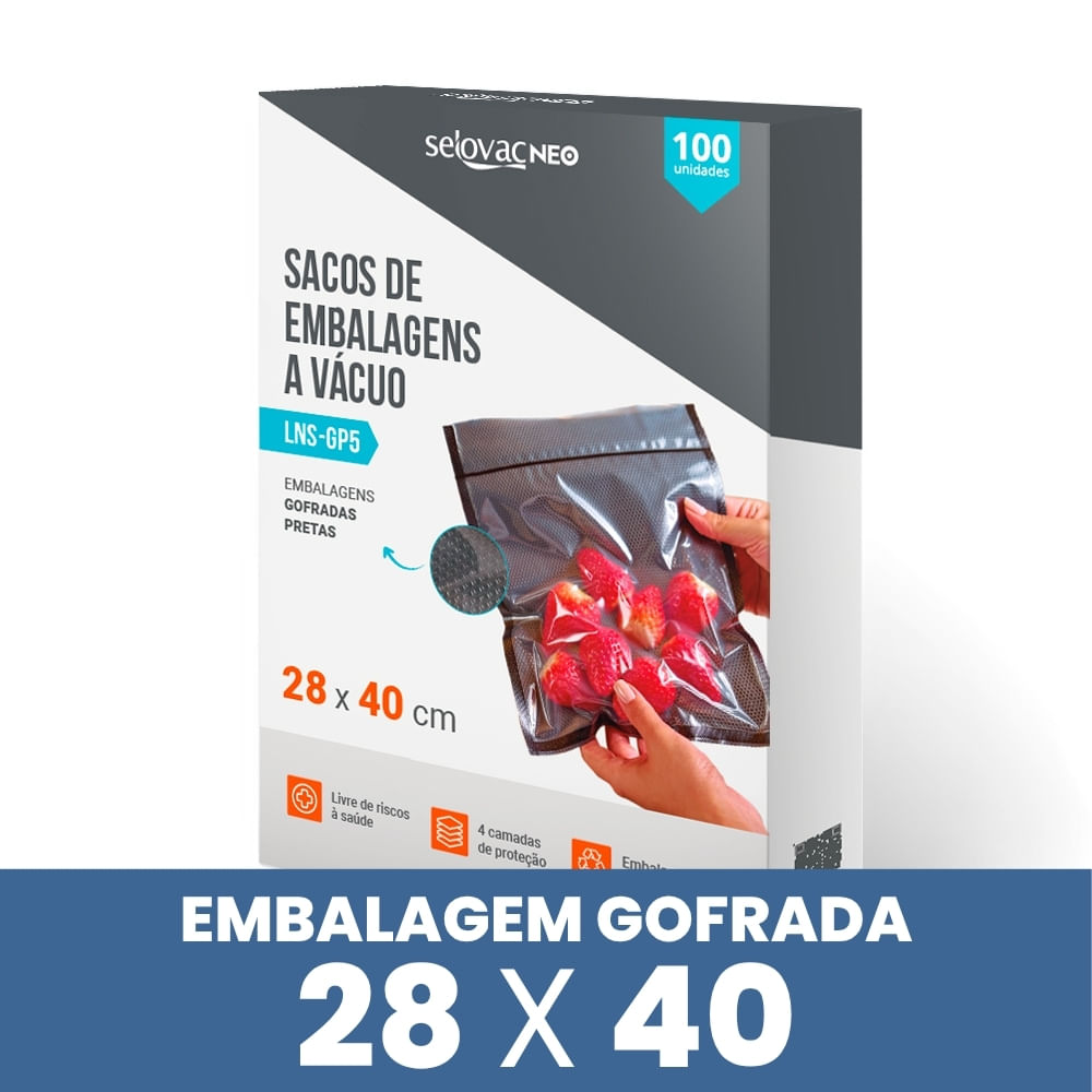 Embalagens para Vácuo Gofrada  Preta e Transparente 28x40 cm Caixa c/100 Unidades - Selovac