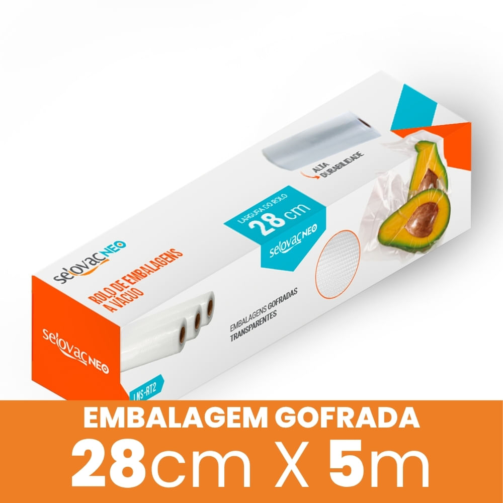 Embalagem para Vácuo em Rolo Gofrado Transparente 28 cm x 5 m Caixa - Selovac